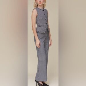 Avec Les Filles Black and White Houndstooth Flare Pants